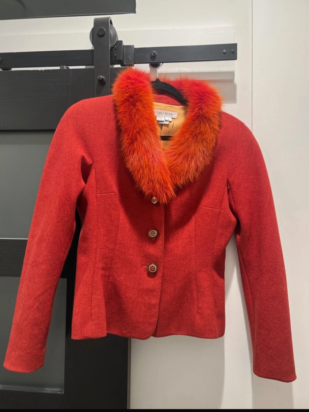 Orange Kay Unger Women's Wool-Blend Jacket with Fur Collar
